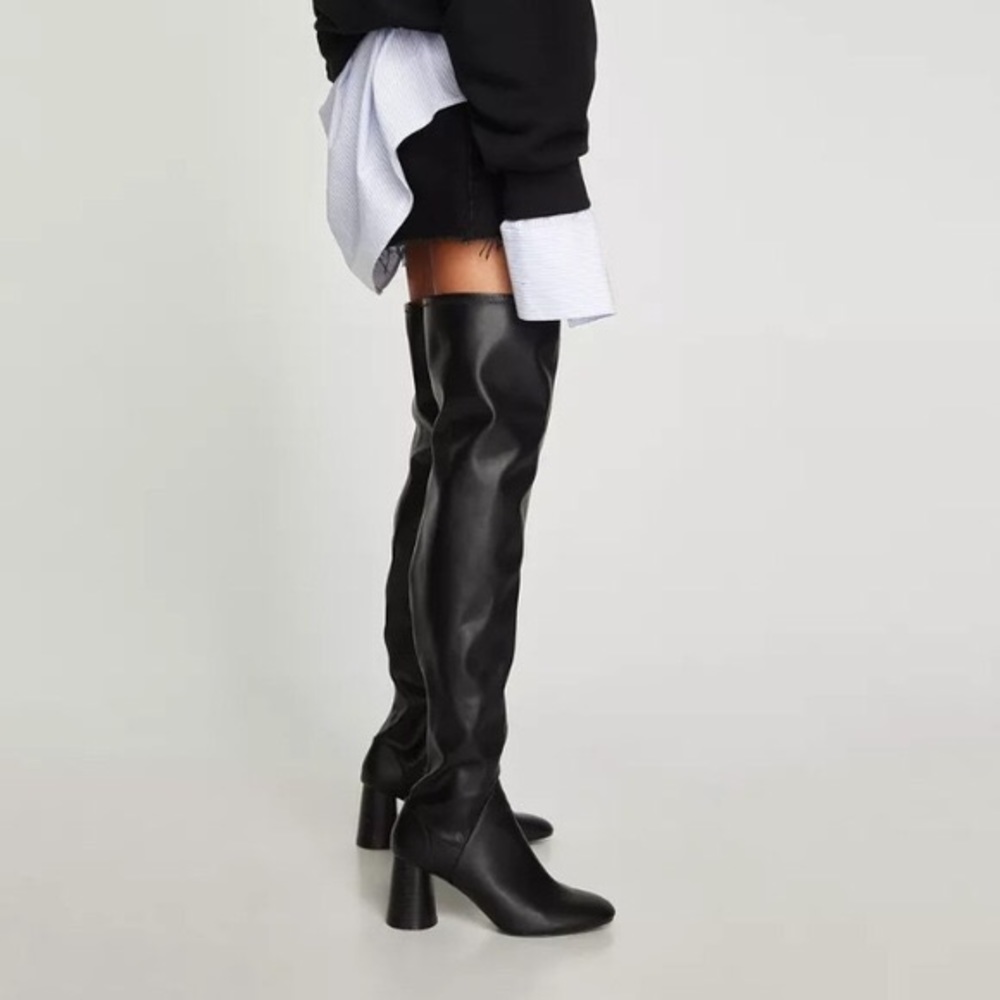 Zara black otk over Knee thigh boots high heel